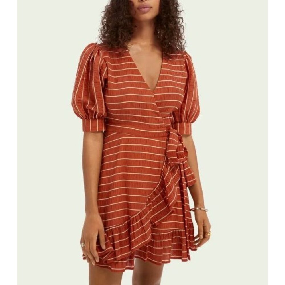 SCOTCH & SODA striped tencel blend wrap dress size XS